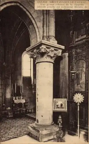 Ak Paris V, Kirche Saint Julien le Pauvre, grosse colonne de la chapelle laterale gauche