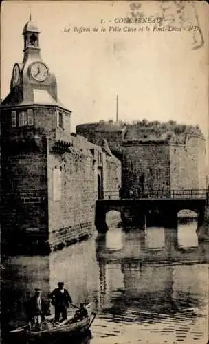 Ak Concarneau Finistère, Beffroi de la Ville Close, Pont Levis
