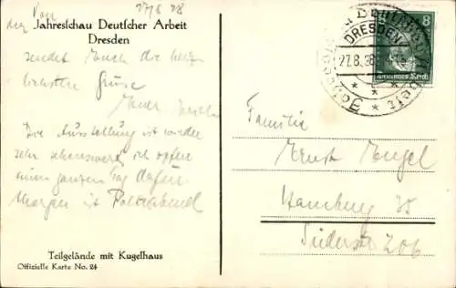 Ak Dresden, Kugelhaus, Jahresschau Deutscher Arbeit, Ausstellungsgelände