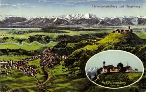 Ak Hohenpeißenberg Peißenberg Oberbayern, Panorama, Hof Peissenberg