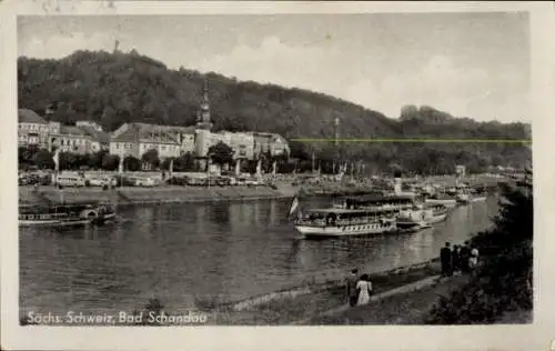 Ak Bad Schandau Sächsische Schweiz, Teilansicht, Schiffe