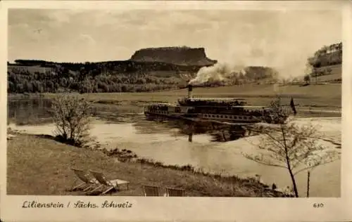 Ak Bad Schandau an der Elbe, Lilienstein, Dampfschiff