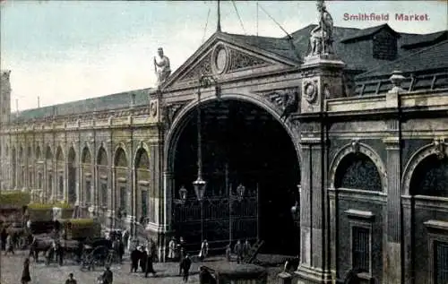 AK London City England, Gesamtansicht des Smithfield Market