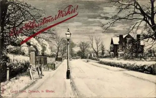 Ak Dulwich London England, Court Lane, Winter