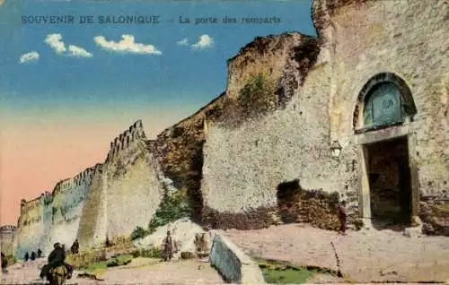 Ak Thessaloniki Griechenland, La porte des remparts, mur