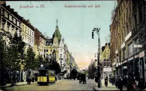 Ak Frankfurt am Main, Constablerwache und Zeil, Straßenbahn