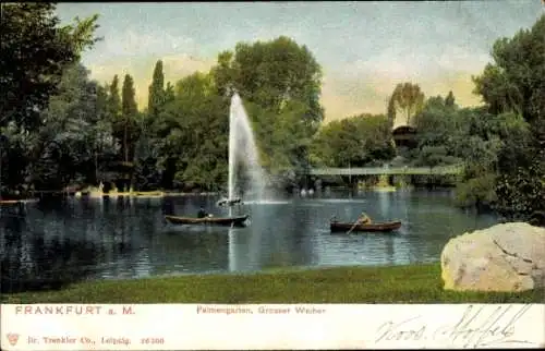 Ak Frankfurt am Main, Palmengarten, Großer Weiher, Fontäne