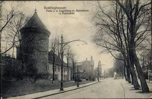 Ak Recklinghausen im Ruhrgebiet, Engelsburg m. Gymnasium u. Feuerwache