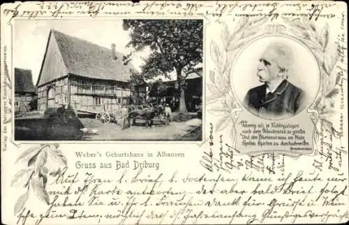 Ak Alhausen Bad Driburg in Westfalen, Geburtshaus Friedr. Wilh. Weber, Portrait, Gedicht