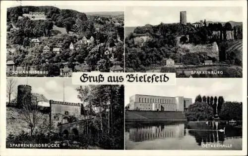 Ak Bielefeld in Nordrhein Westfalen, Johannisberg, Sparrenburg, Brücke, Oetkerhalle