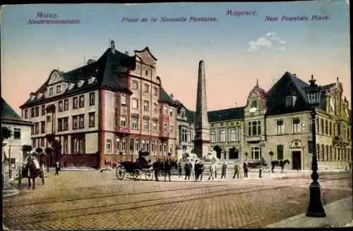 Ak Mainz am Rhein, Neubrunnenplatz, Volksbank, Gutenberg Casino, Neuer Brunnen, Kutsche