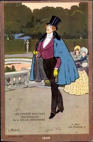 Künstler Ak Matet, J., Eleganter Mann beim Spaziergang, La Belle Jardiniere, 2, Rue du Pont-Neuf