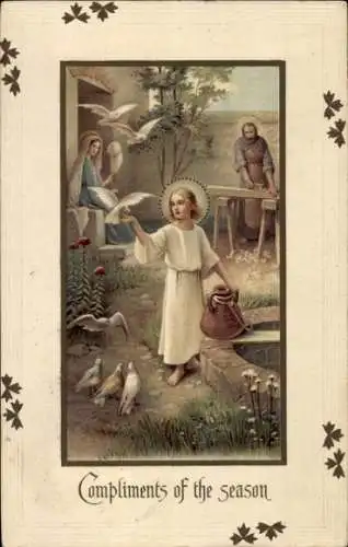 Präge Ak Heilige Familie, Jesuskind, Tauben, Maria