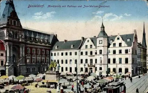 Ak Düsseldorf am Rhein, Marktplatz, Rathaus, Jan-Wellem-Denkmal