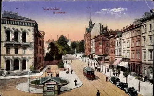 Ak Saarbrücken im Saarland, Reichsstraße, Café, Straßenbahn