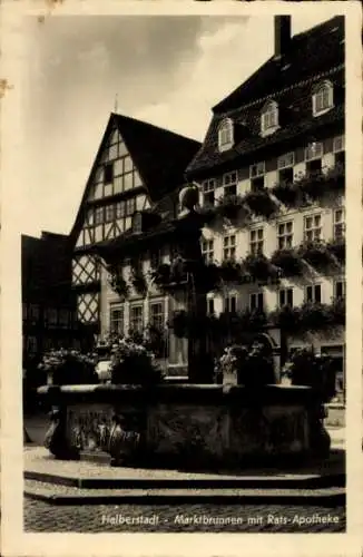 Ak Halberstadt am Harz, Marktbrunnen, Rats-Apotheke