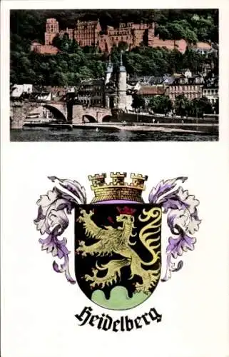 Ak Heidelberg am Neckar, Wappen, Brücke, Türme, Schloss