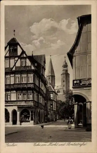 Ak Goslar in Niedersachsen, Ecke am Markt, Breitestraße, Kirche,Geschäft