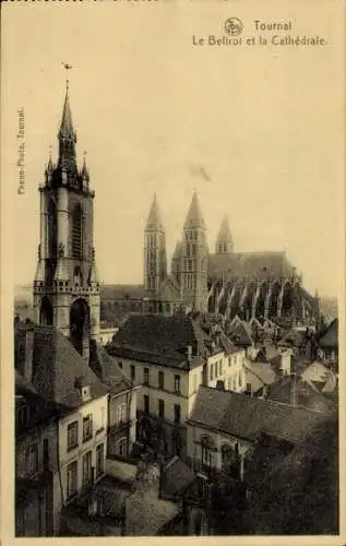 Ak Tournai Wallonien Hennegau, Le Beffroi et la Cathédrale