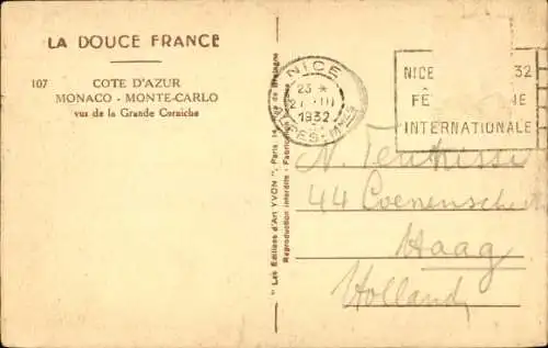 Ak Monte-Carlo Monaco, Grande Corniche