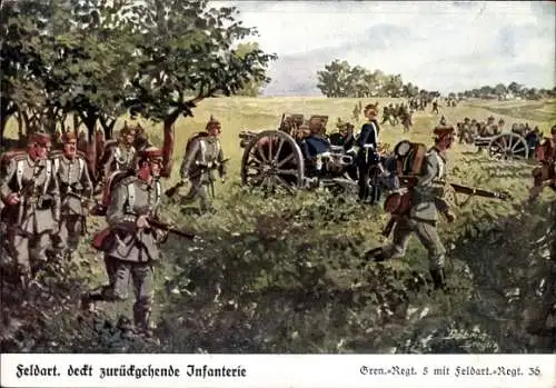 Künstler Ak Döbrich Steglitz, Grenadier Regiment 5 mit Feldartillerie Regiment 36