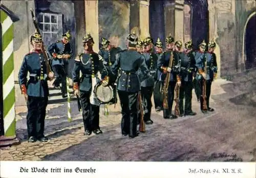 Künstler Ak Döbrich Steglitz, Infanterie Regiment 94, Wache tritt ans Gewehr