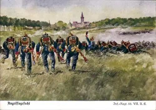 Künstler Ak Döbrich Steglitz, Infanterie Regiment 56, Angriffsgefecht