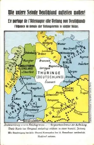 Landkarten Ak Wie Deutschland aufgeteilt werden soll, Propaganda, Reichsgrenzen