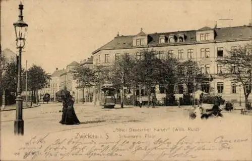 Ak Zwickau in Sachsen, Hotel Deutscher Kaiser, Schumann-Platz