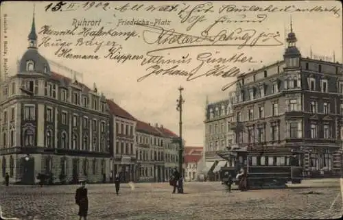 Ak Ruhrort Duisburg im Ruhrgebiet, Friedrichsplatz, Straßenbahn