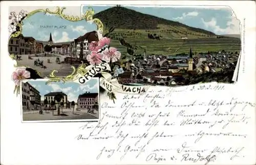 Litho Vacha in der Rhön Thüringen, Gesamtansicht, Marktplatz