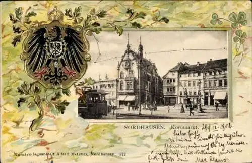 Präge Wappen Passepartout Litho Nordhausen am Harz, Kornmarkt