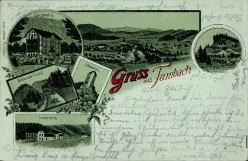 Litho Tambach Dietharz in Thüringen, Gesamtansicht, Nesselberg, Dietharzer Grund, Napoleonstein