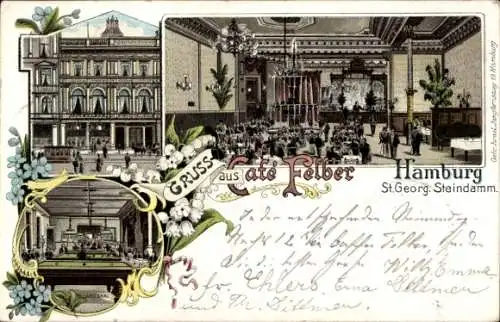 Litho Hamburg Mitte St. Georg, Gasthaus Café Felber, Billard Saal, Steindamm