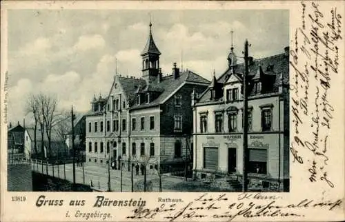 Ak Bärenstein im Erzgebirge, Rathaus, Paul Piehler Modewaren