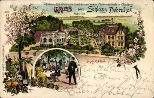 Litho Eutritzsch Leipzig Sachsen, Etablissement Schloss Debrahof, Obstweinschänke, Inh. M. Albrecht