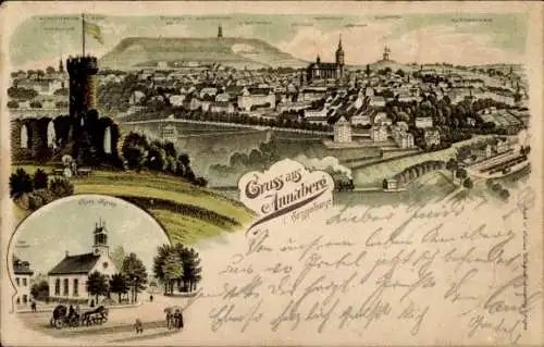 Litho Annaberg Buchholz im Erzgebirge, Panorama, Kath. Kirche, Schreckenberg