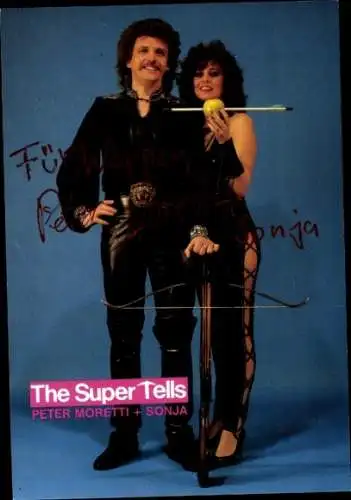 Ak Schauspieler Peter Moretti und Sonja, The Super Tells, Portrait, Autogramme