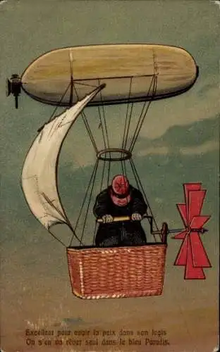 Präge Ak Ballon mit Handantrieb, Zeppelin