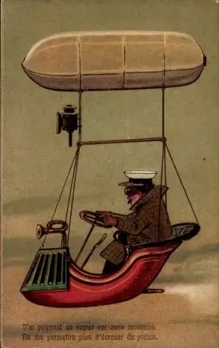 Präge Ak Mann in kleinem Luftschiff, Fahrerbrille