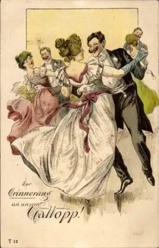 Präge Litho Tanzende Menschen, Tanzpaar, Gallopp