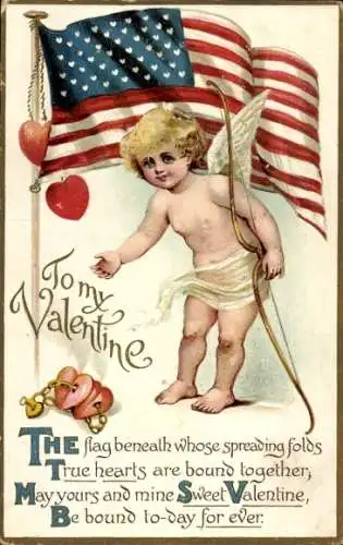 Ak Valentinstag, Engel, Amor, USA