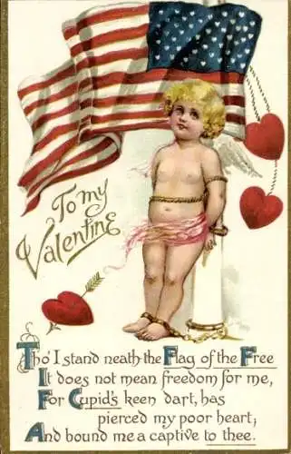 Ak Valentinstag, Engel, gefesselter Amor, USA