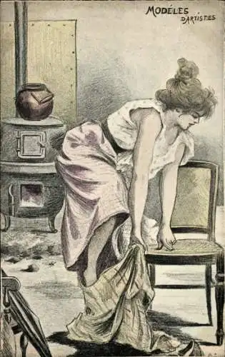 Künstler Ak Modell zieht sich aus, Modeles d'Artistes