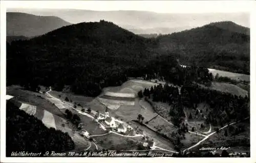 Ak St. Roman Kinzigtal Wolfach im Schwarzwald, Wallfahrtsort, Gasthaus zum Adler, Fliegeraufnahme