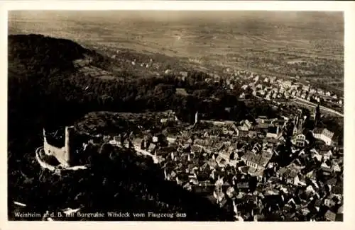 Ak Weinheim an der Bergstraße Baden, Burgruine Windeck, Fliegeraufnahme