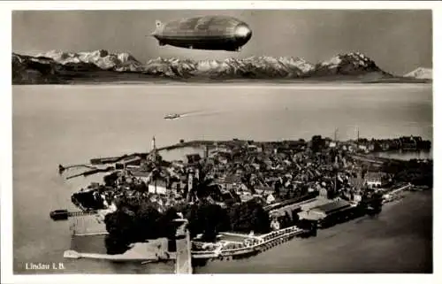 Ak Lindau am Bodensee Schwaben, LZ 127 Graf Zeppelin, Fliegeraufnahme