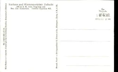 Ak Zuflucht Bad Peterstal Griesbach im Schwarzwald, Fliegeraufnahme, Kurhaus