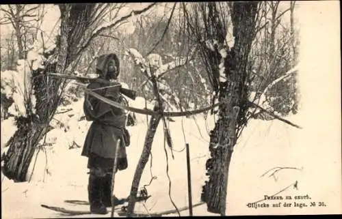 Ak Russland, Gilijacke auf der Jagd, Winteransicht