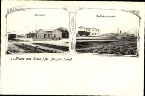 Ak Britz bei Eberswalde Brandenburg, Bahnhof, Gleisseite, Radiatorenwerk